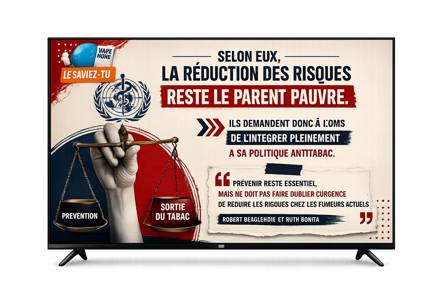 Téléviseur diffusant un programme éditorial de La Chaîne de la Vape